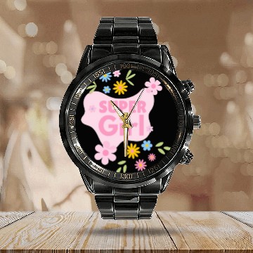 Discover Super Girl Floral Badge Design Calendar Steel Band Watch