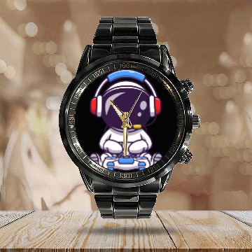 Discover Galactic Gamers Alien Cartoon Design Calendar Steel Band Watch