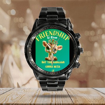 Discover Whimsical Friendshippissed Giraffe Illustration Calendar Steel Band Watch