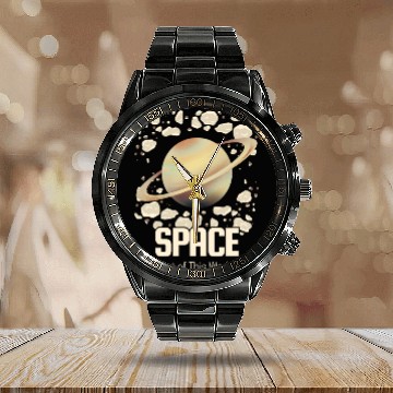 Discover Saturn Ringed Planet Space  Calendar Steel Band Watch
