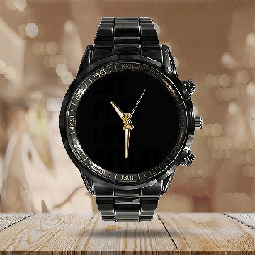 Discover Eat Pray Love Repeat Modern Christian typography Calendar Steel Band Watch