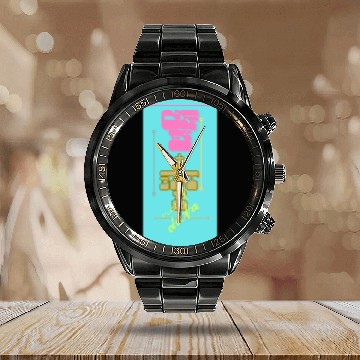 Discover Colorful Retro Typography – Coffee + Data Quote Calendar Steel Band Watch