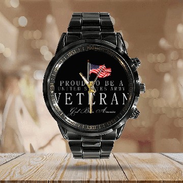 Discover Proud To Be A US Army Veteran Calendar Steel Band Watch
