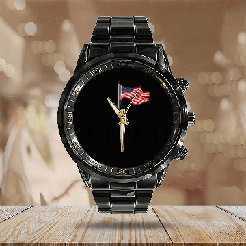 Discover Proud To Be A US Veteran Navy Calendar Steel Band Watch