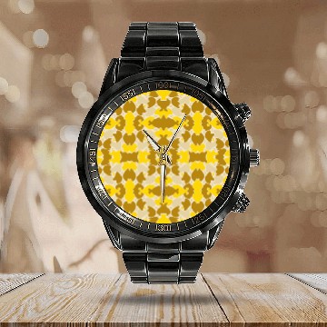 Discover Abstract Gold and Brown Pattern Calendar Steel Band Watch