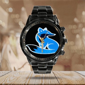 Discover Dynamic Blue Fox Emblem Design Calendar Steel Band Watch