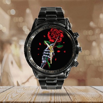 Discover Skeleton Hand with Rose – Gothic Romance Art Calendar Steel Band Watch