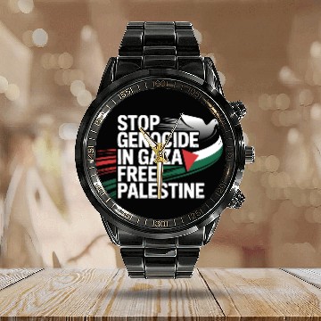 Discover Free Palestine Now – End Genocide in Gaza Calendar Steel Band Watch