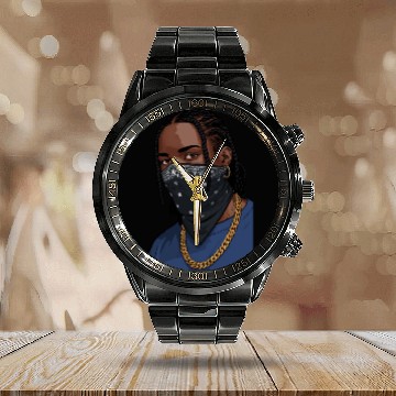Discover Urban Style Bandana Mask with Gold Chain Calendar Steel Band Watch