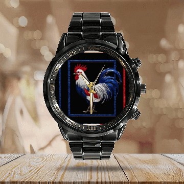 Discover French Rooster Blue White Red National Flag Design Calendar Steel Band Watch