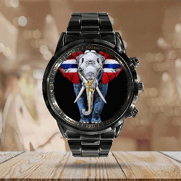 Discover Thailand Elephant Red White Blue National Flag Cul Calendar Steel Band Watch