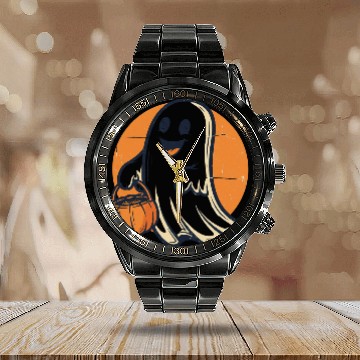 Discover Vintage Ghost Trick-or-Treat Calendar Steel Band Watch