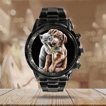 Discover Adorable Kitten and Puppy Friendship Calendar Steel Band Watch