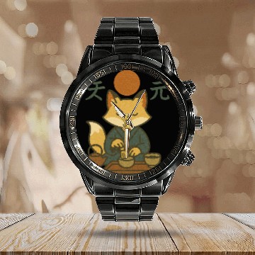 Discover Anime Fox Meditation Scene Calendar Steel Band Watch