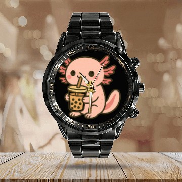 Discover Kawaii Aspiring Dragon with Bubble Tea Calendar Steel Band Watch