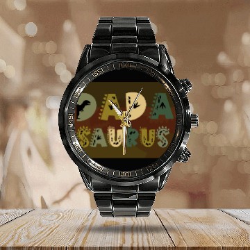 Discover Dada Saurus Calendar Steel Band Watch, Dinosaur Dad Calendar Steel Band Watch