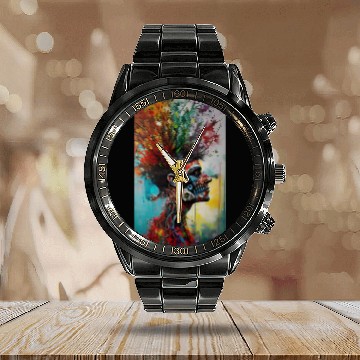 Discover Vibrant Nature-Inspired Human Portrait Calendar Steel Band Watch