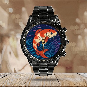 Discover Vivid Fish Abstract Illustration Calendar Steel Band Watch