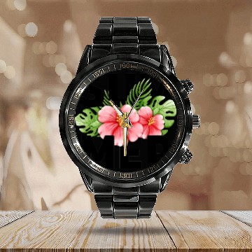 Discover Tropical Hibiscus Summer! Calendar Steel Band Watch
