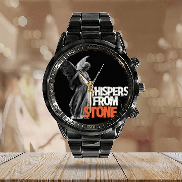 Discover Angel Statue with Bold Typography Calendar Steel Band Watch
