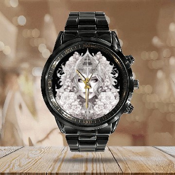 Discover Elegant Fantasy Queen with Floral Crown Calendar Steel Band Watch