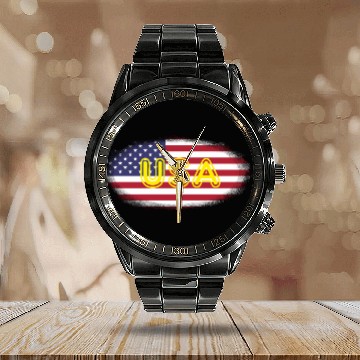 Discover American Flag USA Calendar Steel Band Watch