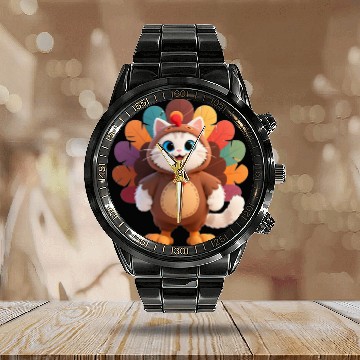 Discover Cute Turkey Cartoon Costume "Aniverse Cats" Calendar Steel Band Watch