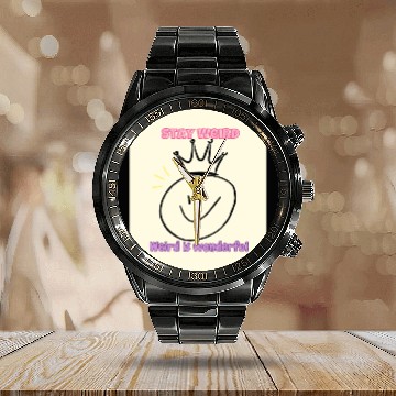 Discover Whimsical Crown with Stay Weird Message Calendar Steel Band Watch