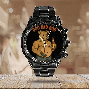 Discover Humorous Muscular Dog Dad Calendar Steel Band Watch