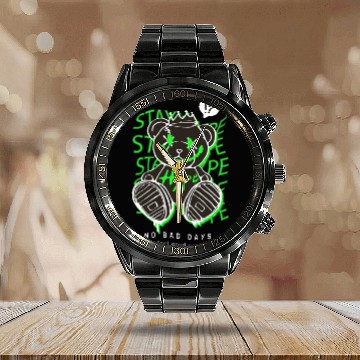 Discover Neon Green Grunge Teddy Bear Design Calendar Steel Band Watch