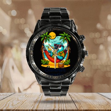 Discover Tropical Parrot Vacation Scene Calendar Steel Band Watch