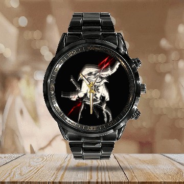 Discover Futuristic Samurai Warrior Illustration Calendar Steel Band Watch