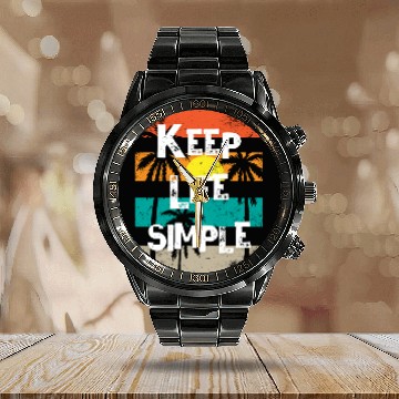 Discover Sunset Palm Tree Inspirational Design Calendar Steel Band Watch