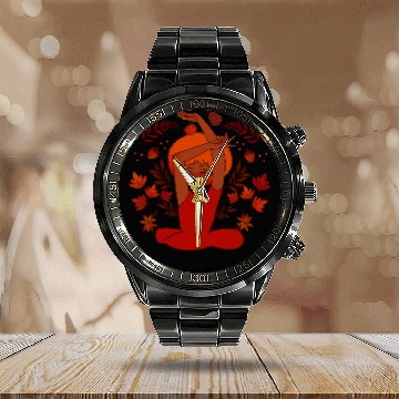Discover Autumn Serenity Girl Illustration Calendar Steel Band Watch