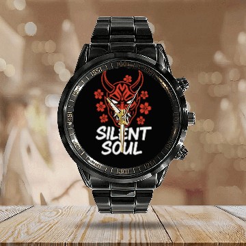 Discover Demon Mask Cherry Blossom Design Calendar Steel Band Watch