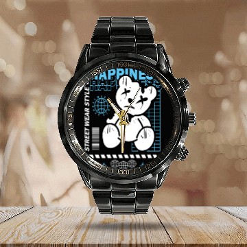 Discover Urban Graffiti Teddy Bear Design Calendar Steel Band Watch