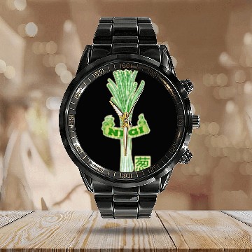 Discover Fresh Green Onion Illustration Negi Japanese Calendar Steel Band Watch