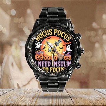 Discover Diabetes Hocus Pocus I Need Insulin to Focus Boys Calendar Steel Band Watch
