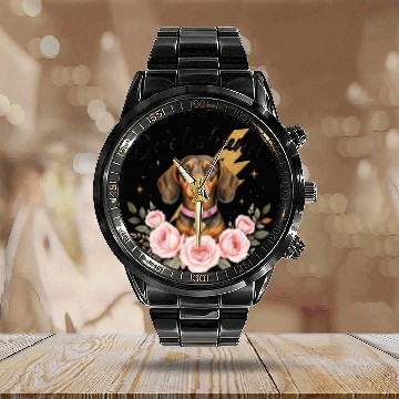 Discover Dog Mom Life Gift with Floral Design Calendar Steel Band Watch