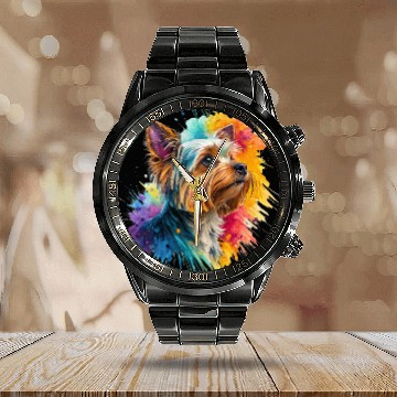 Discover Vibrant Yorkie Watercolor Portrait Calendar Steel Band Watch