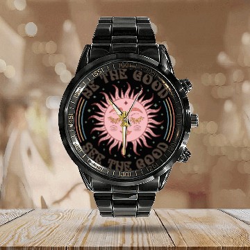 Discover Serene Sun with Inspirational Message Calendar Steel Band Watch