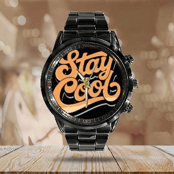 Discover Retro style stay cool text Calendar Steel Band Watch typography