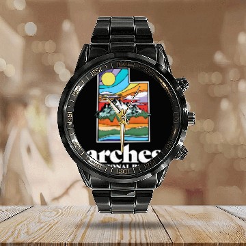 Discover Arches National Park Utah Vintage Nature Outdoor Calendar Steel Band Watch
