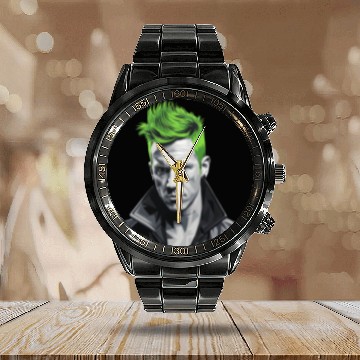 Discover Vivid Green Hair Punk Portrait Calendar Steel Band Watch