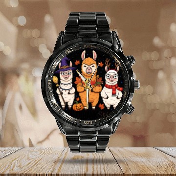 Discover Hallothanksmas Llama Trio Halloween Xmas Calendar Steel Band Watch Gift