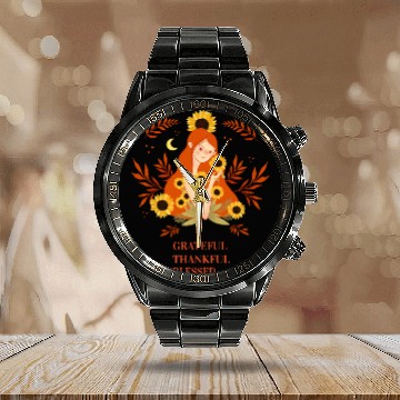 Discover Graceful Sunflower Meditation Design Calendar Steel Band Watch