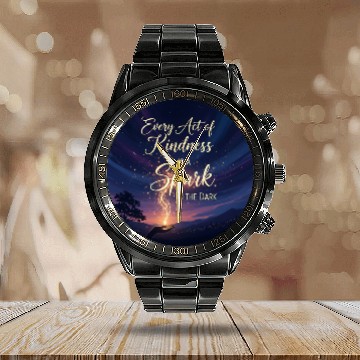 Discover Spark of Kindness Night Sky  Calendar Steel Band Watch
