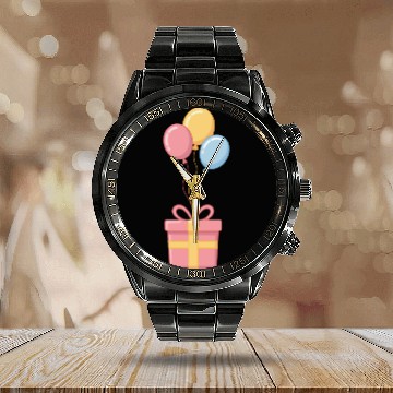 Discover Colorful Balloon Celebration Design Calendar Steel Band Watch