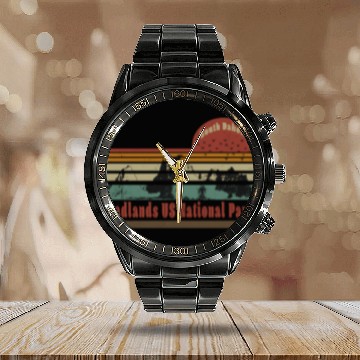 Discover Badlands US National Park South Dakota Travel Calendar Steel Band Watch