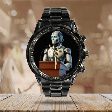 Discover Futuristic Robot President Calendar Steel Band Watch